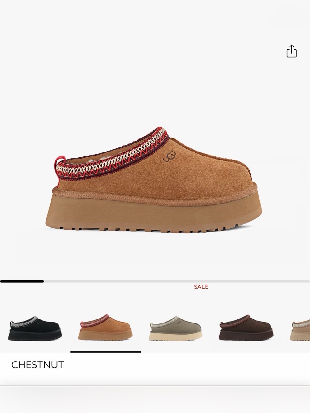 UGG TAZZ II Chestnut Suede Slip-On Platform Clog with Red Trim
